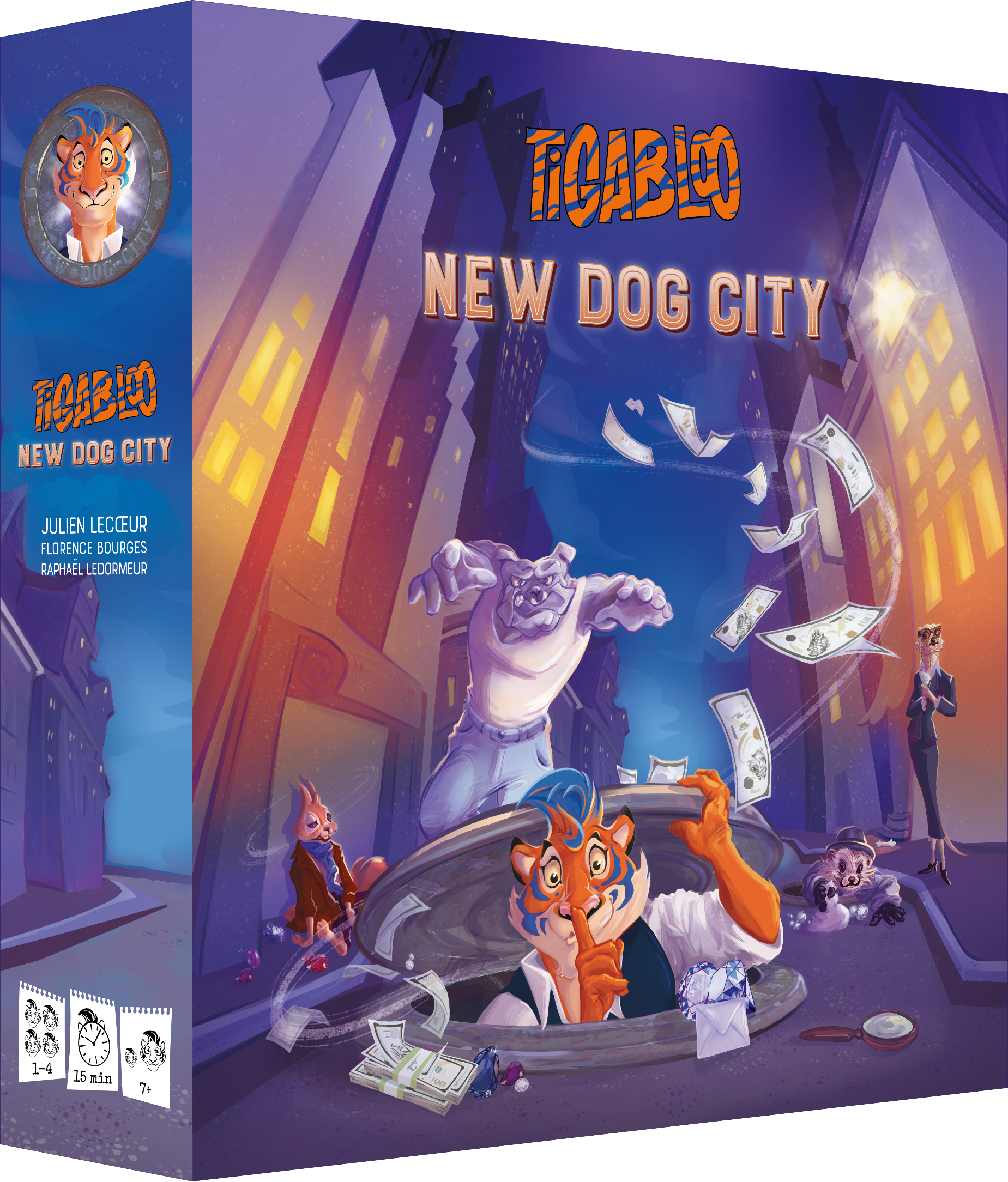 Illustration de la boite de jeu NEW DOG CITY, première Aventure de TIGABLOO